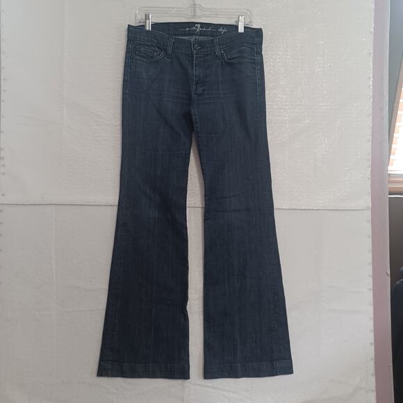 7 for all Mankind DOJO Jeans Size 29 Mercer Lattice Pockets Dark Wash Flare EUC - Picture 2 of 12
